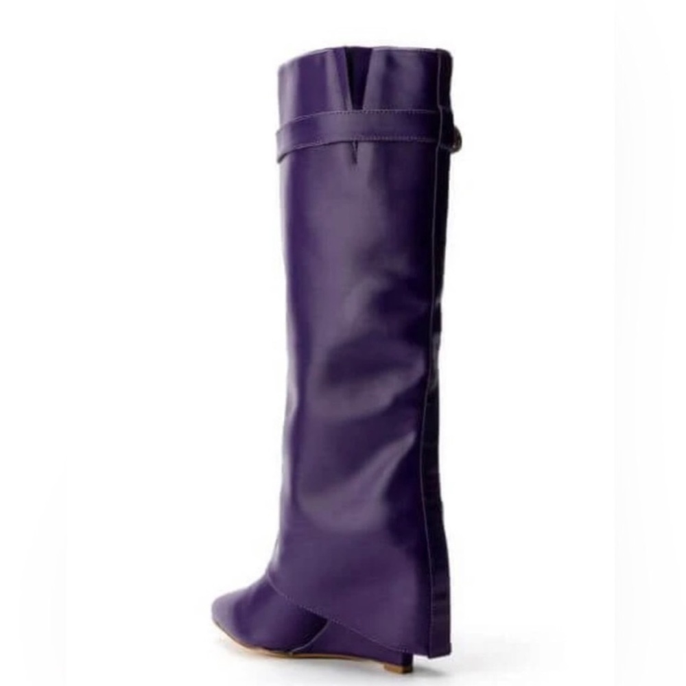 Azalea Wang Purple Vegan Leather Fold Over Wedge Boots - Picture 3 of 3